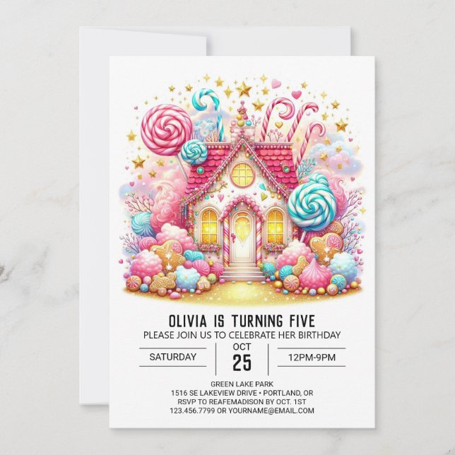 Magical Happy Candyland Digital Birthday Invitation (Front)
