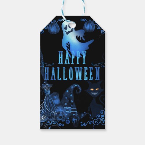 Magical Happy Halloween Black Blue Glow Party Gift Tags