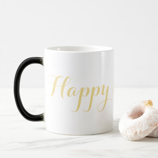 Magical Happy New Year Faux Gold Coffee Milk Tea Magic Mug (With Donut)