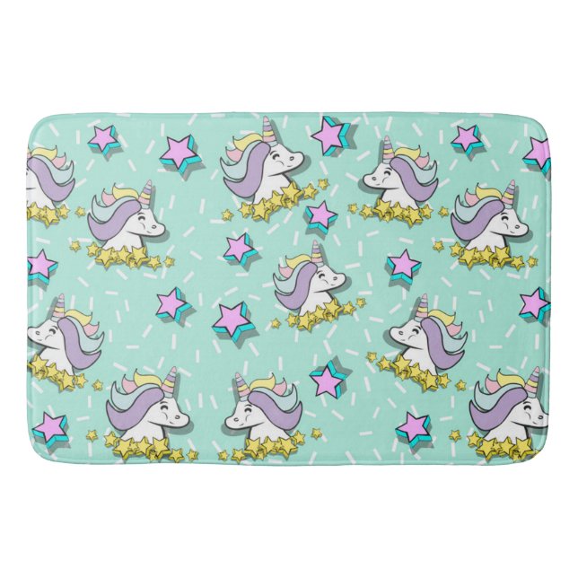 Magical Happy Unicorn And Stars Bathroom Mat (Front)