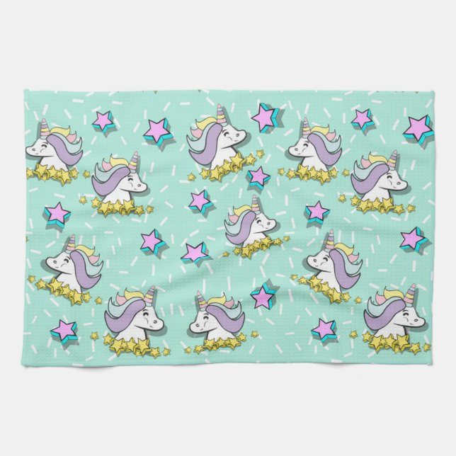 Magical Happy Unicorn And Stars Towel (Horizontal)