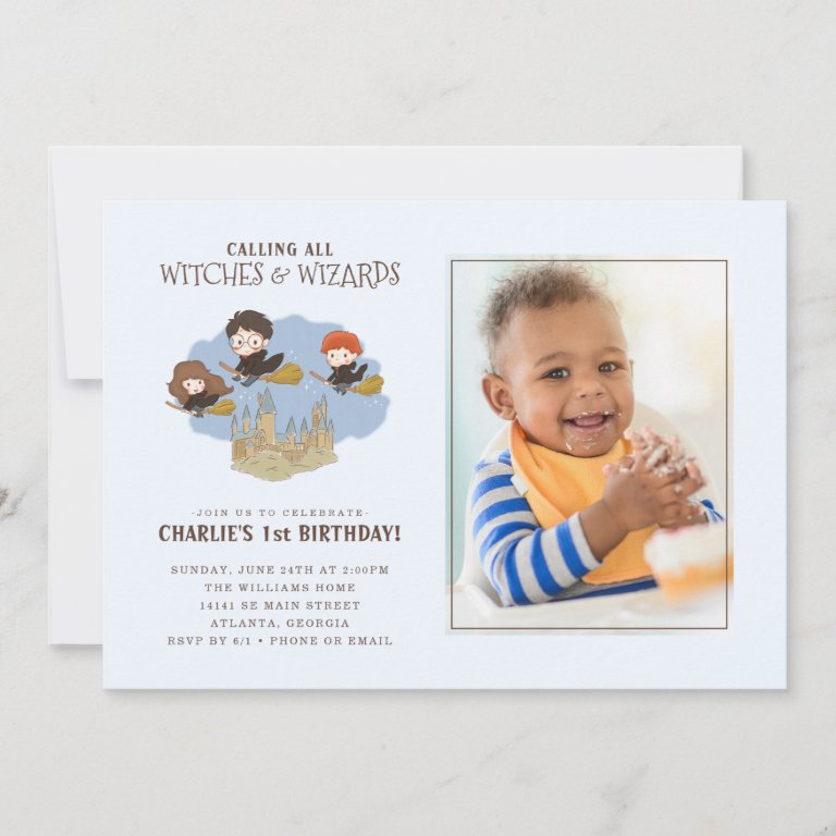 Magical Harry Potter and Hogwarts Birthday -                    Photo Invitation