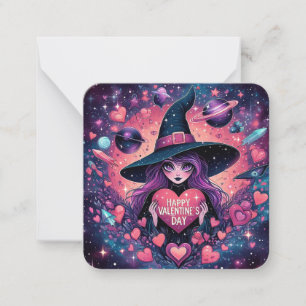 Magical Hearts Witch Valentines Day Note Card