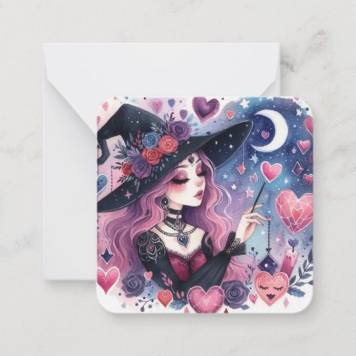 Magical Hearts Witch Valentines Day Note Card