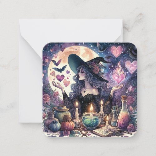 Magical Hearts Witch Valentines Day Note Card