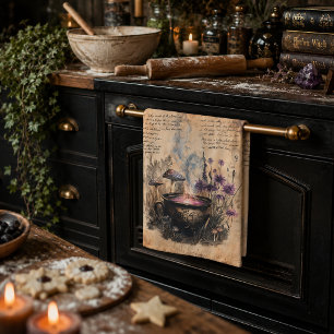 Magical Herbal Cauldron Botanical Kitchen Towel