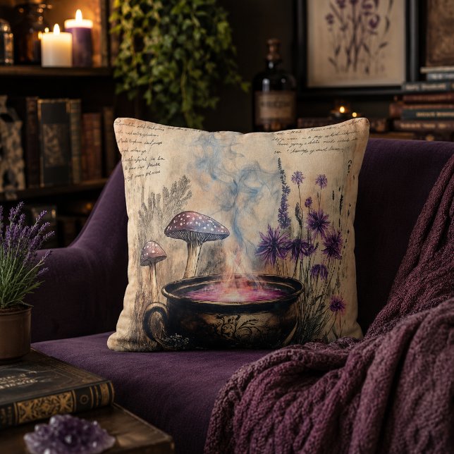 Magical Herbal Cauldron Botanical Throw Pillow (Creator Uploaded)