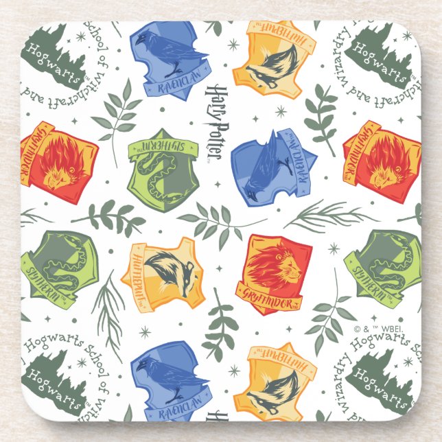 Magical Herbology HOGWARTS™ Houses Pattern Beverage Coaster (Front)