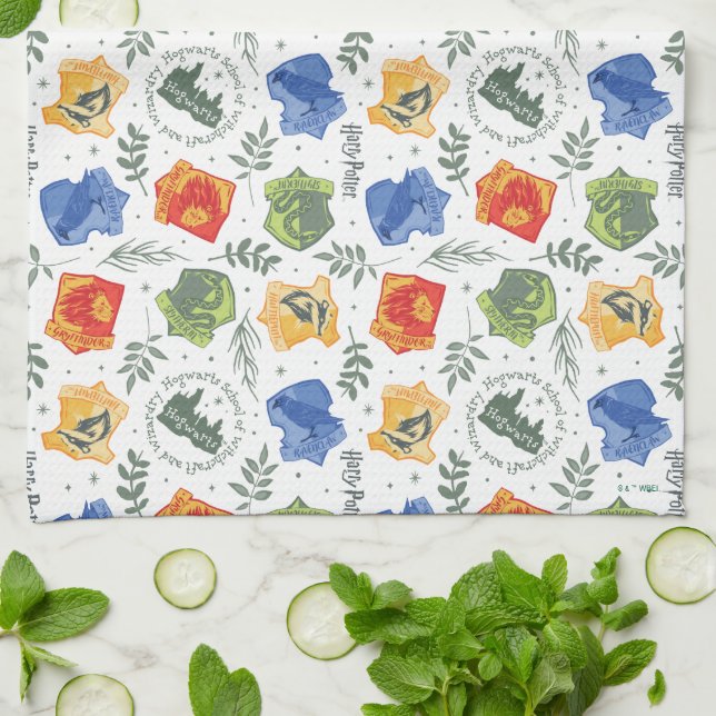 Magical Herbology HOGWARTS™ Houses Pattern Kitchen Towel (Folded)