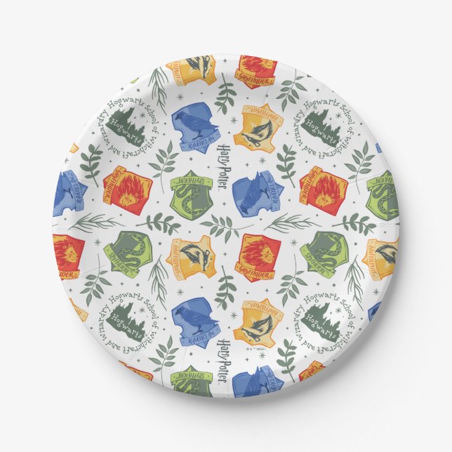 Magical Herbology HOGWARTS™ Houses Pattern Paper Plates (Front)