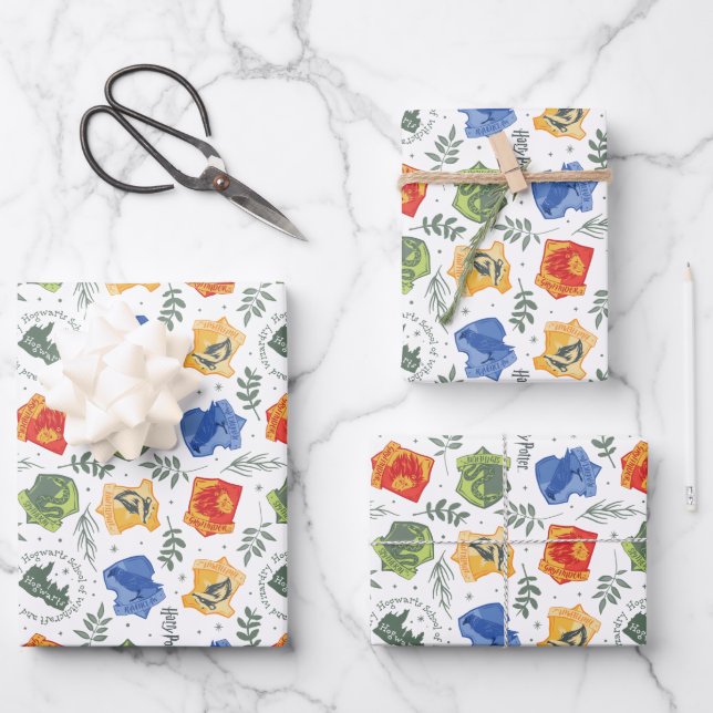 Magical Herbology HOGWARTS™ Houses Pattern Wrapping Paper Sheets (Front)