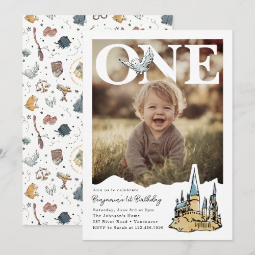 Magical Hogwarts Owl First PhotoPop Birthday  Invitation