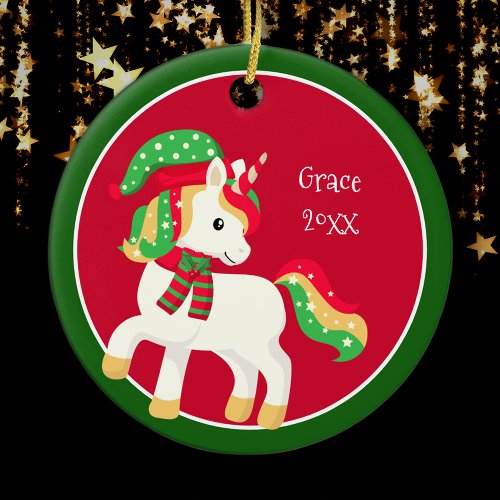 Magical Holiday Unicorn Girls Christmas Ceramic Ornament