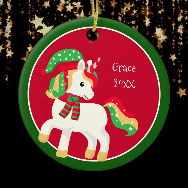 Magical Holiday Unicorn Girls Christmas Ceramic Ornament (Creator Uploaded)