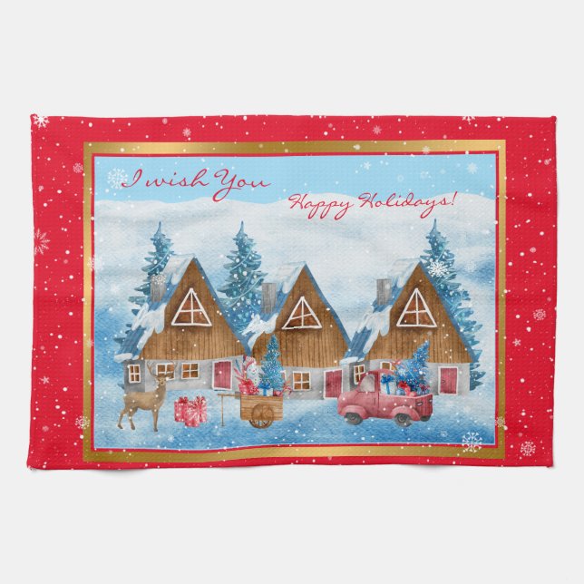 Magical Holiday Winter Landscape Customize Kitchen Towel (Horizontal)