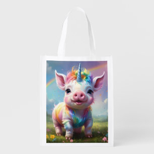 "Magical Hooves: The Rainbow Unicorn Pig" Grocery Bag
