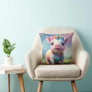 "Magical Hooves: The Rainbow Unicorn Pig" Throw Pillow