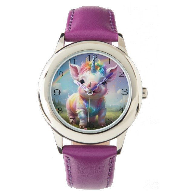 "Magical Hooves: The Rainbow Unicorn Pig" Watch (Front)