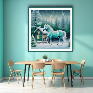 Magical horse in enchanted forest poster