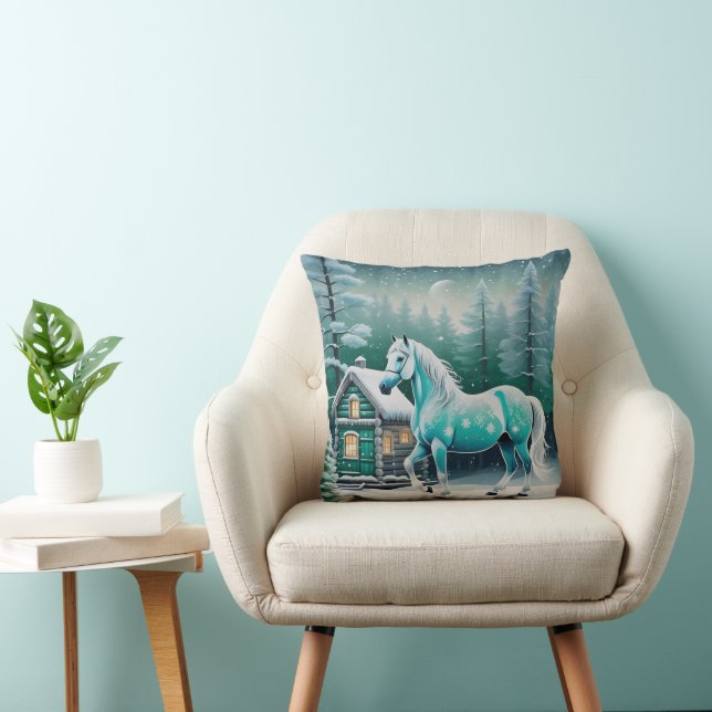 Magical horse in enchanted forest throw pillow (Chair)