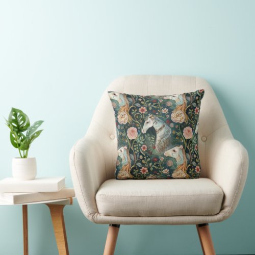 Magical Horses Pattern Throw Pillow