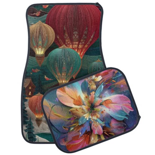 Magical Hot Air Balloon &amp; Flower Art Car Floor  Mat