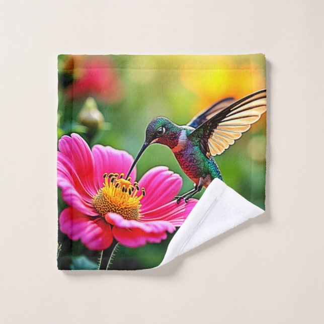 Magical Hummingbird Moments Design Bath Towel Set (Wash Cloth)