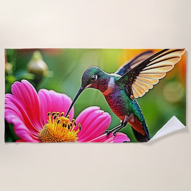 Magical Hummingbird Moments Design Beach Towel (Front)