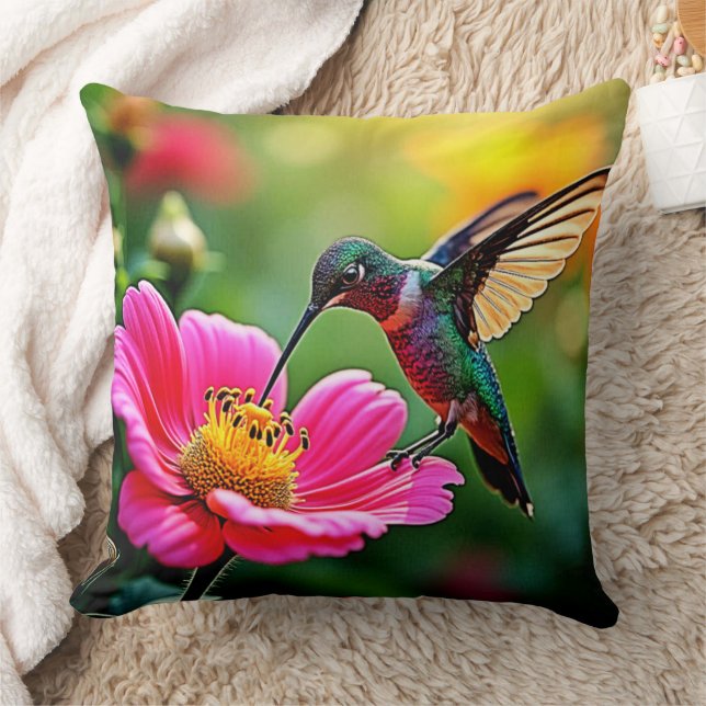 Magical Hummingbird Moments Design Throw Pillow (Blanket)