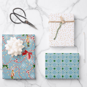 Magical Ice Blue Illustrated Nutcracker Christmas Wrapping Paper Sheets
