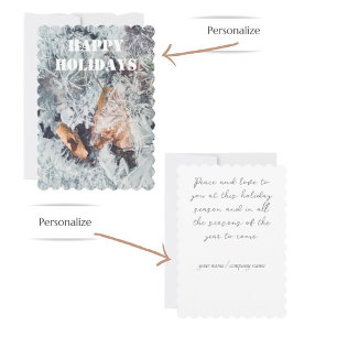 Magical ice crystals pattern with fallen leaves holiday card