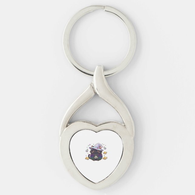 Magical Introvert Cat  Pastel Witch Hat Halloween  Keychain (Front)
