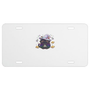 Magical Introvert Cat Pastel Witch Hat Halloween License Plate