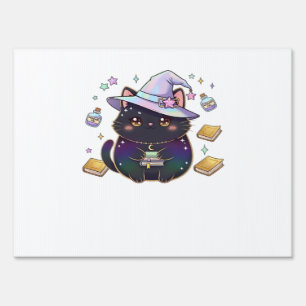 Magical Introvert Cat Pastel Witch Hat Halloween Sign