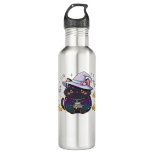 Magical Introvert Cat  Pastel Witch Hat Halloween  Stainless Steel Water Bottle