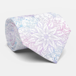 Magical Iridescent Poinsettia Flower Mandala White Neck Tie