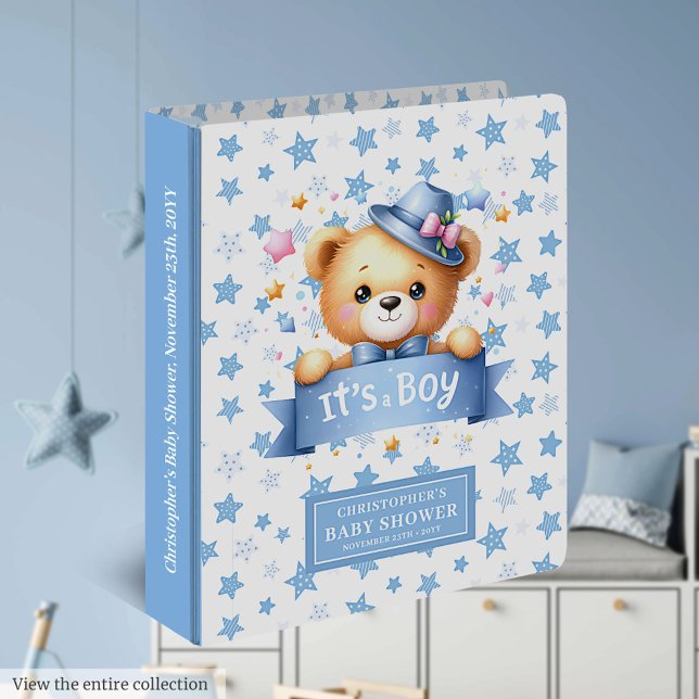 Magical It’s a boy binder for baby shower album (Sweet teddy bear shower album to hold wishes, notes, and memories.)