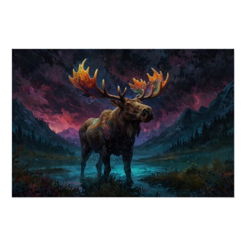 Magical Jasper Moose and Rocky Mountains Poster