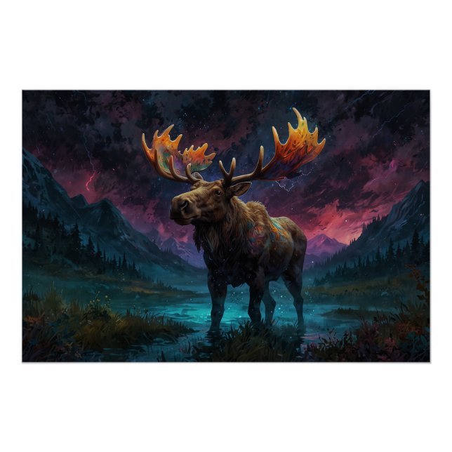 Magical Jasper Moose and Rocky Mountains Poster (Front)