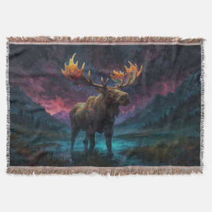 Magical Jasper Moose and Rocky Mountains Throw Blanket