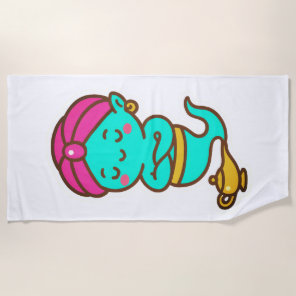Magical Kawaii Djinn – Neon Spirit Beach Towel