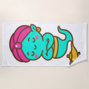 Magical Kawaii Djinn – Neon Spirit Beach Towel
