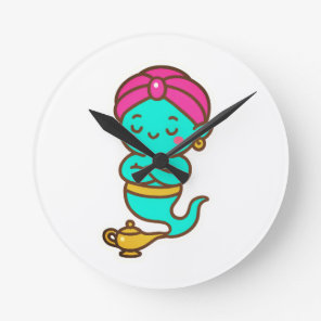 Magical Kawaii Djinn – Neon Spirit Round Clock