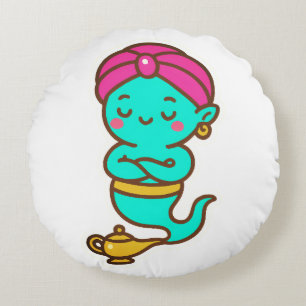 Magical Kawaii Djinn – Neon Spirit Round Pillow
