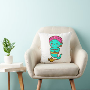Magical Kawaii Djinn – Neon Spirit Throw Pillow