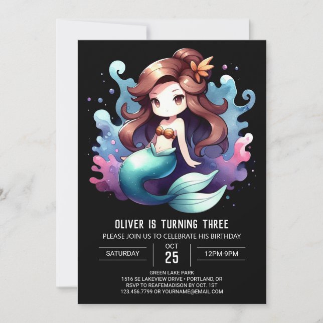 Magical Kids Mermaid Birthday Invitation (Front)