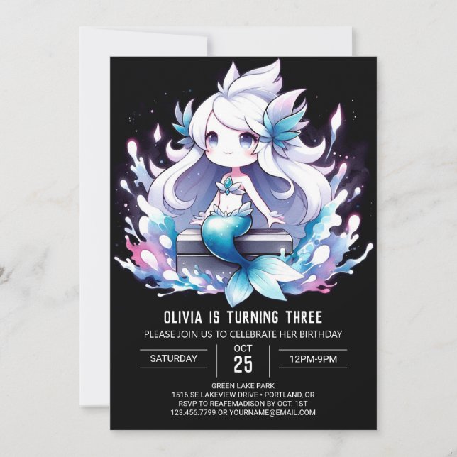 Magical Kids Mermaid Birthday Invitation (Front)