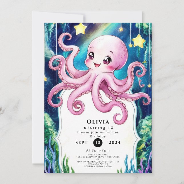 Magical Kids' Octopus Birthday Invitation (Front)