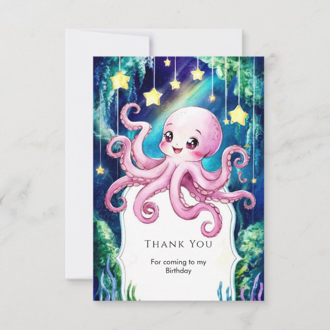Magical Kids' Octopus Birthday Thank You Card (Front)