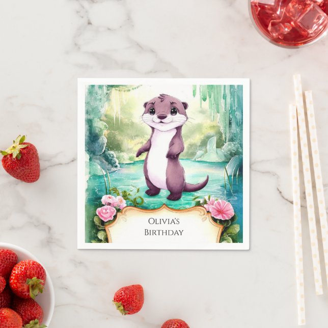 Magical Kids Otter Birthday Napkins (Insitu)